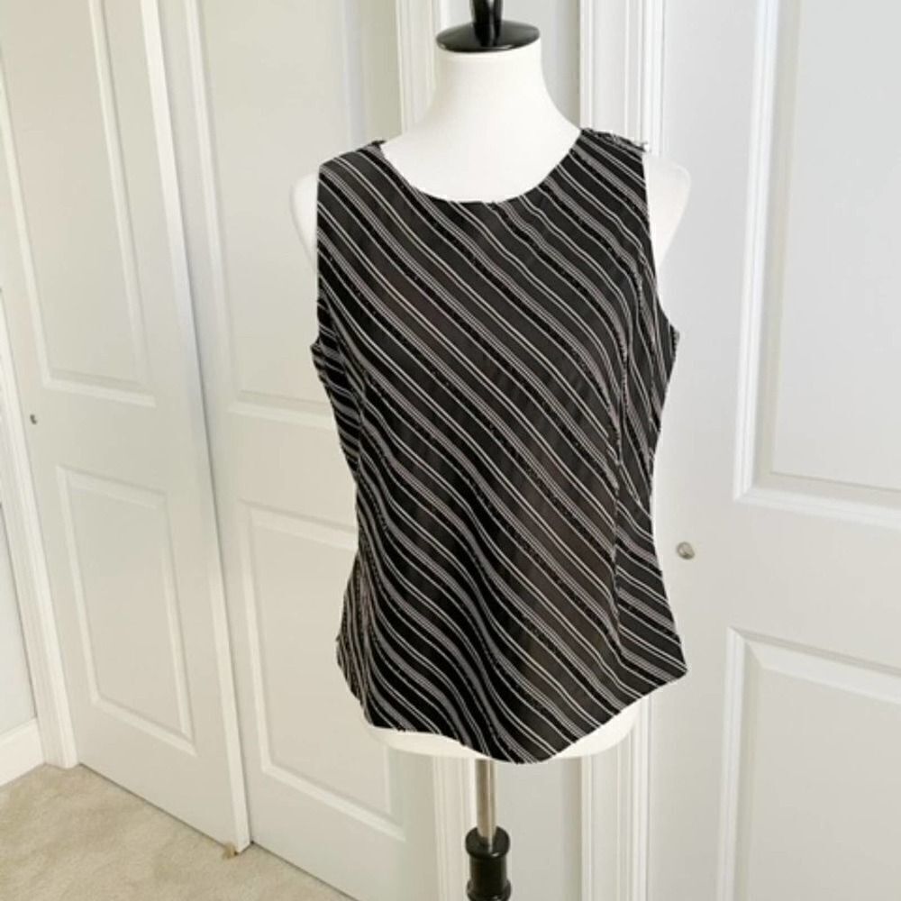 Talbots Petite Black White Stripe Beaded Top Size 12